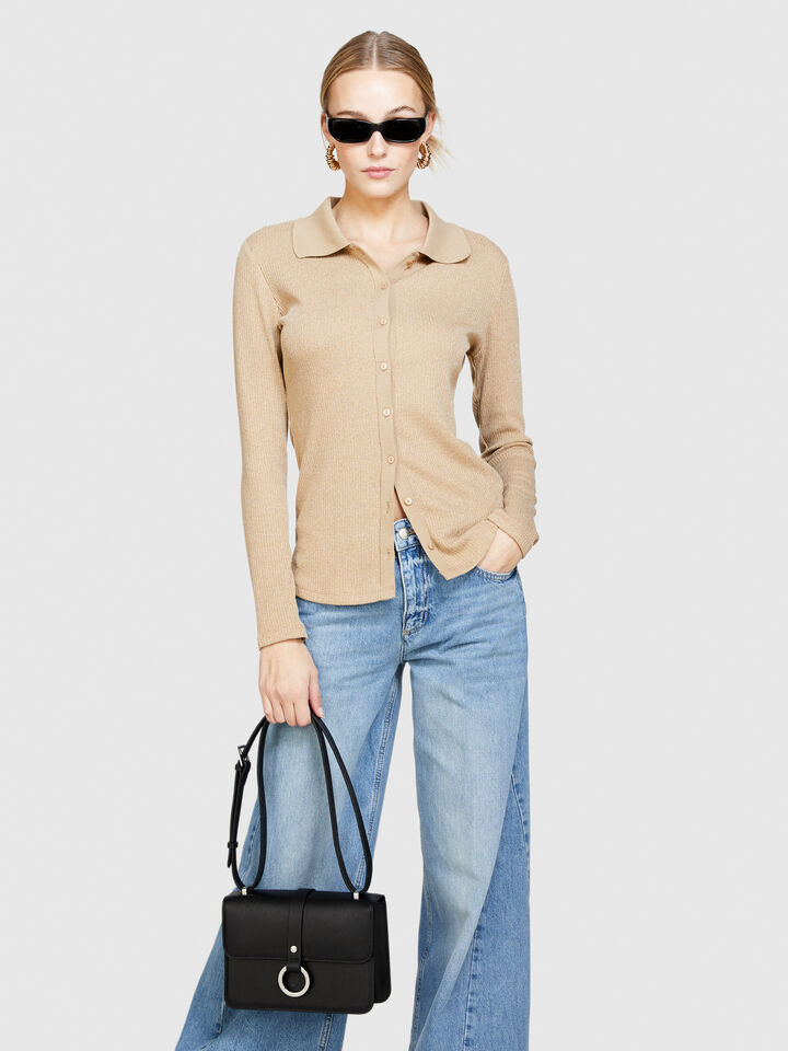 Medium leather crossbody bag - null - Black | Sisley image number 4